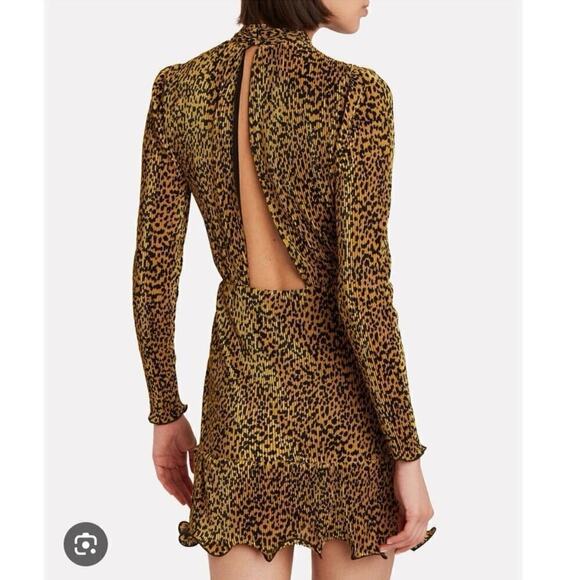 Revolve / Saylor Tovah Pleated Leopard Plissé Open Back Mini Dress - Small - Picture 3 of 11